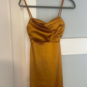 Gold satin fitted dress never worn